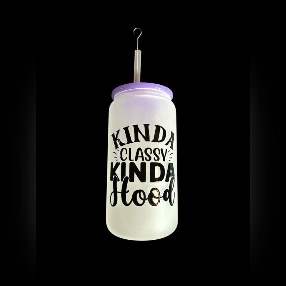 Frosted Glass Tumbler with straw and straw cleaner